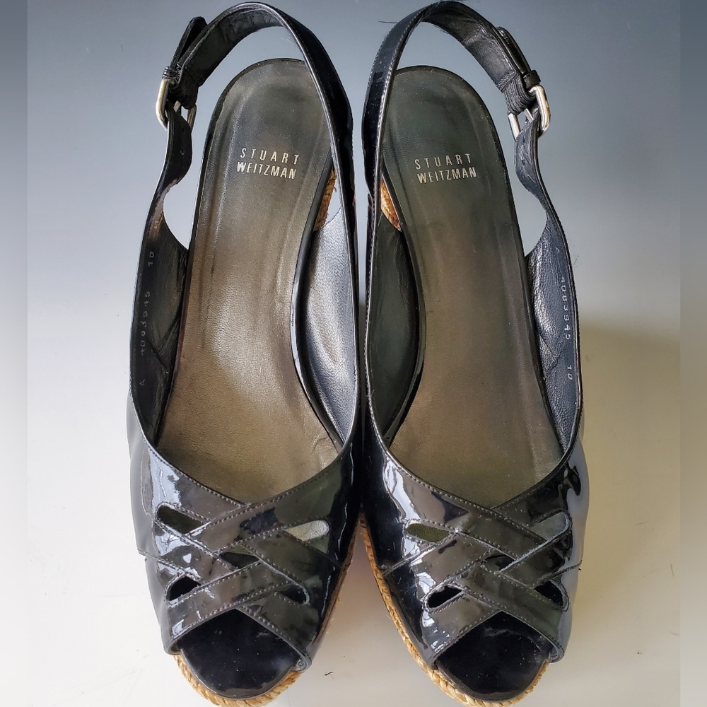STUART WEITZMAN Patent Leather Colorblock Pattern Espadrilles